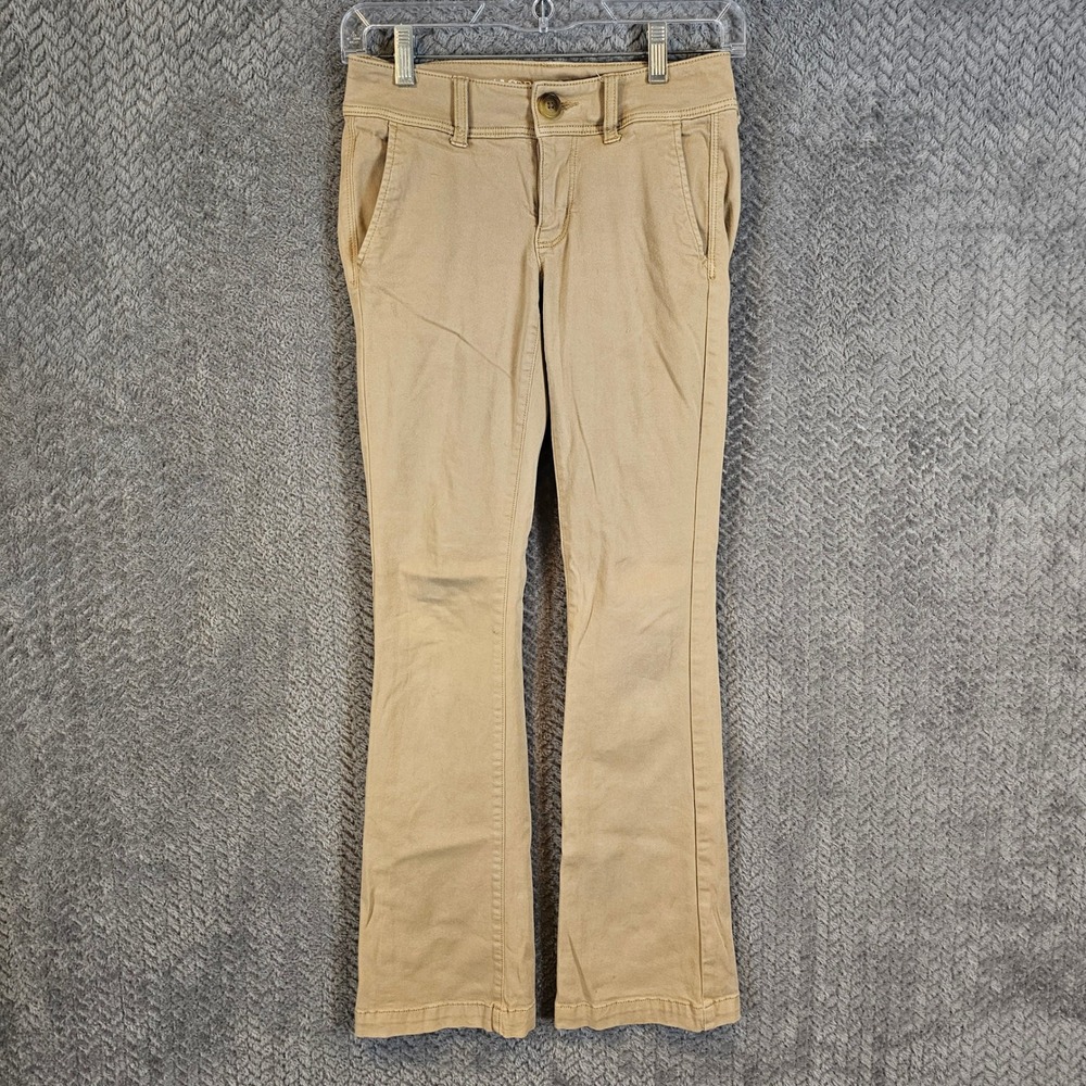 American Eagle Artist Khaki Pants Womens Tan Flare Leg Mid Rise Chinos Size 00